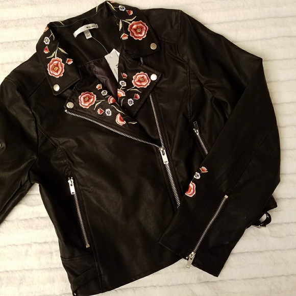 WD-NY Faux Leather Embroidered Moto Jacket - NWT •Lrg. - Picture 4 of 16